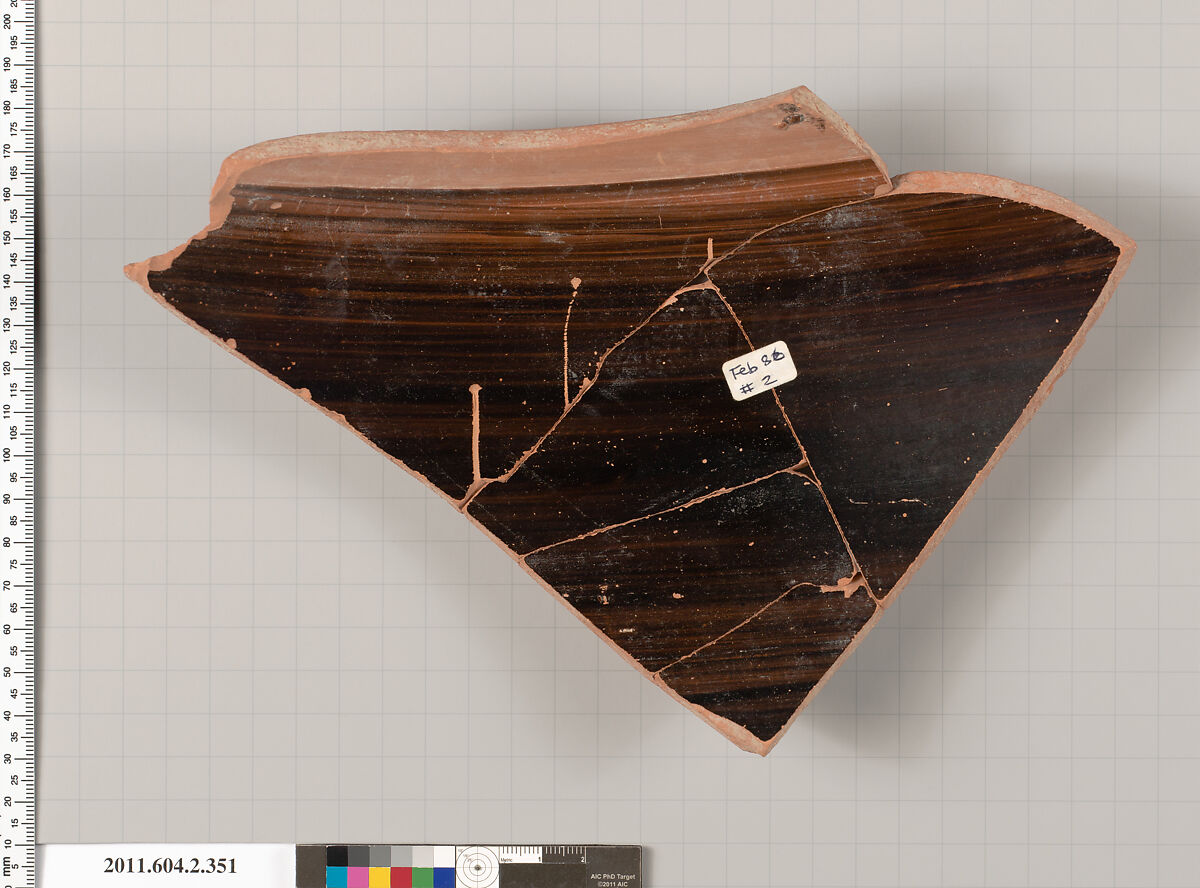 Terracotta fragment of a column-krater (bowl for mixing wine and water), Terracotta, Greek, Attic