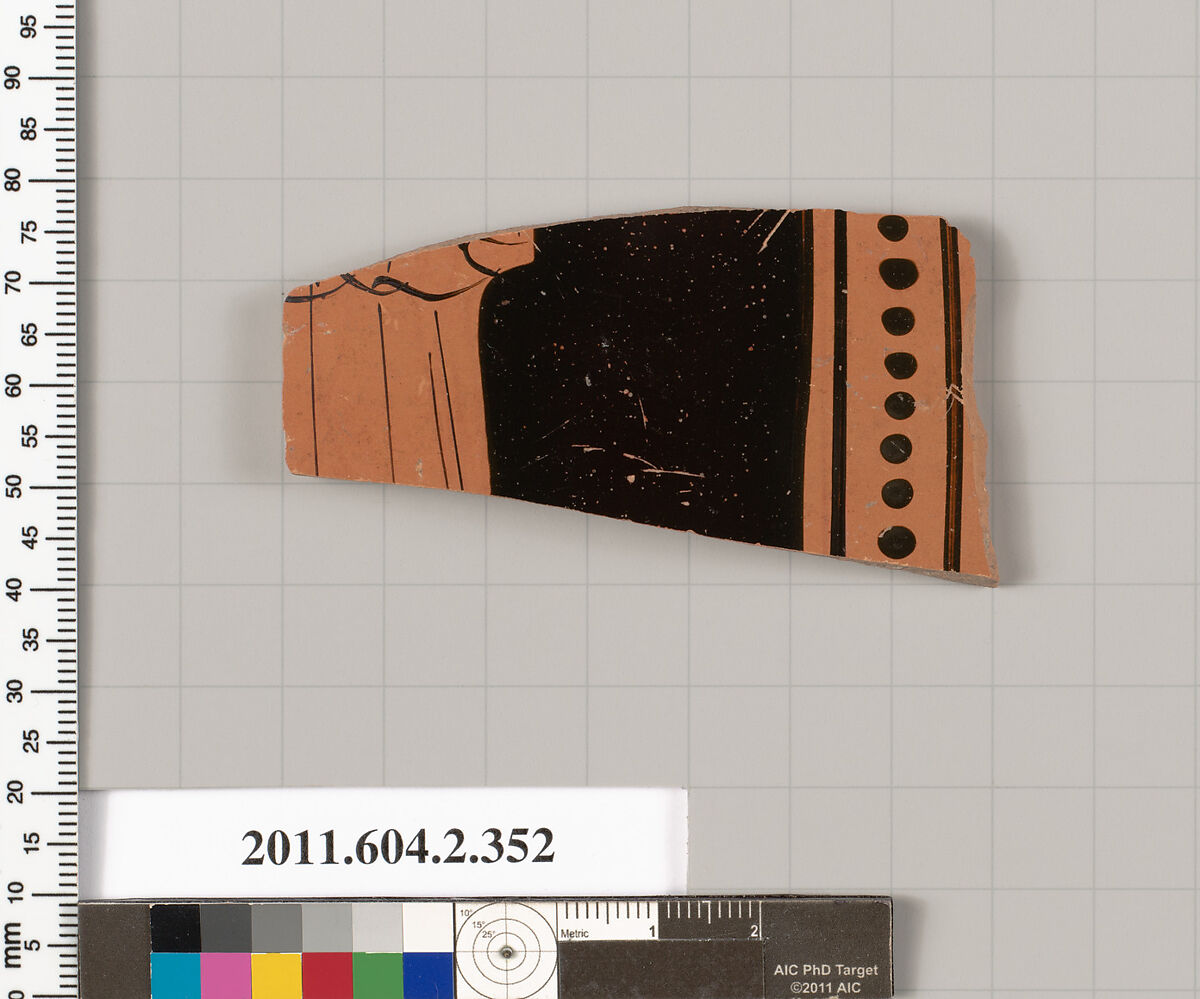 Terracotta fragment of a column-krater (bowl for mixing wine and water), Terracotta, Greek, Attic 