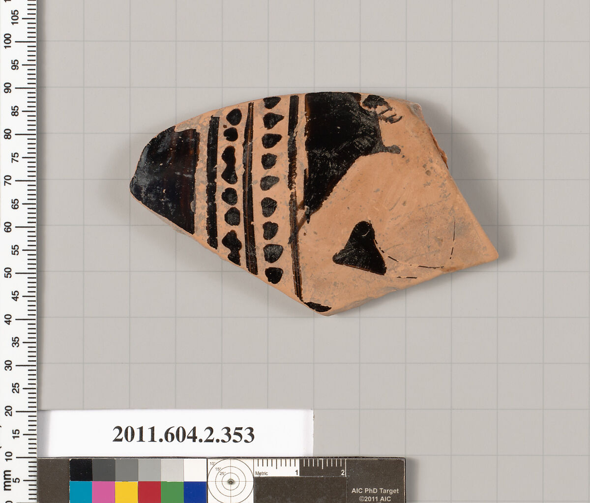 Terracotta fragment of a column-krater (bowl for mixing wine and water), Terracotta, Greek, Attic 