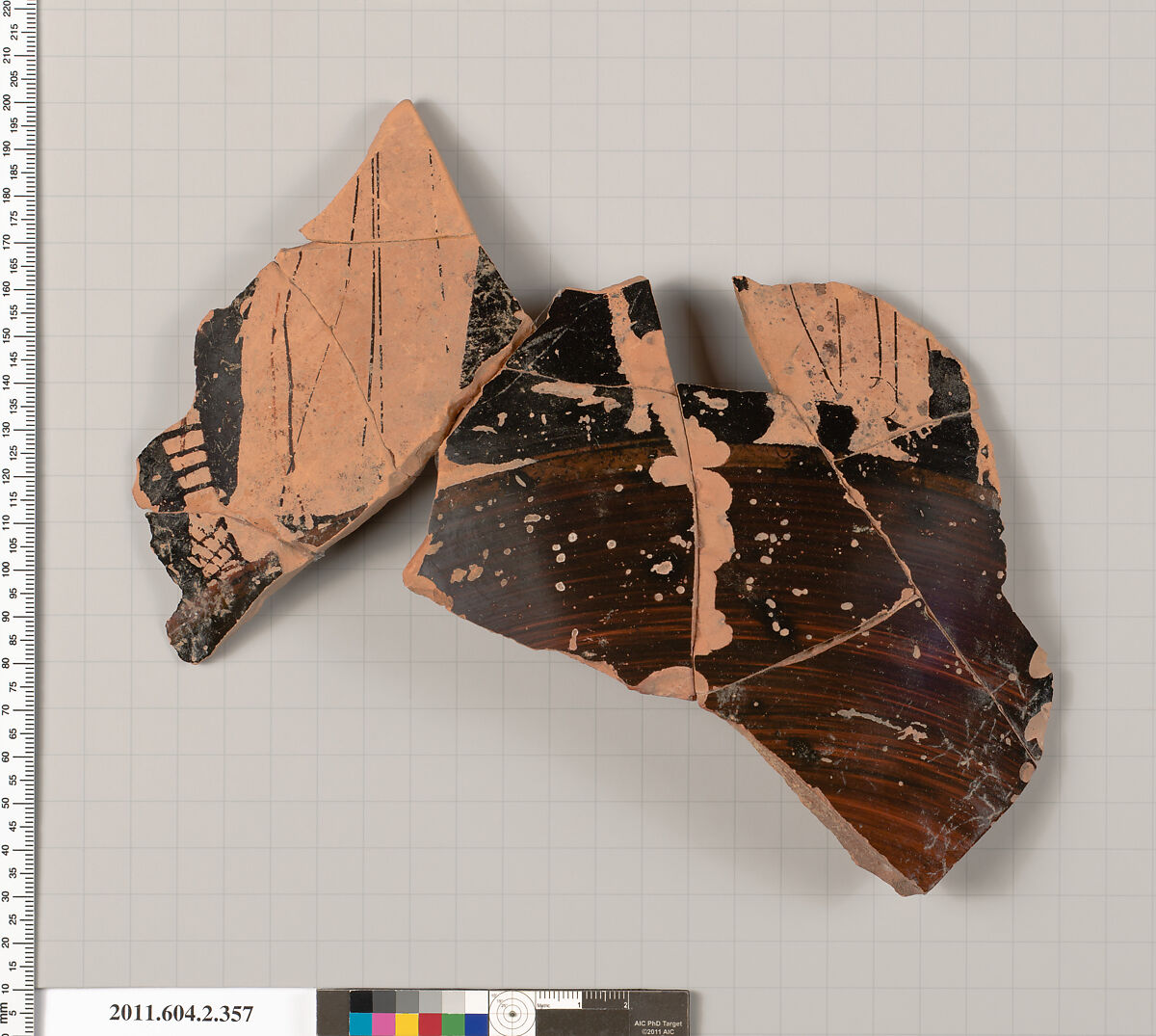 Terracotta fragment of a column-krater (bowl for mixing wine and water), Terracotta, Greek, Attic 