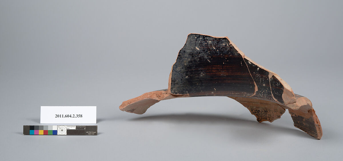 Terracotta fragment of a column-krater (bowl for mixing wine and water), Terracotta, Greek, Attic