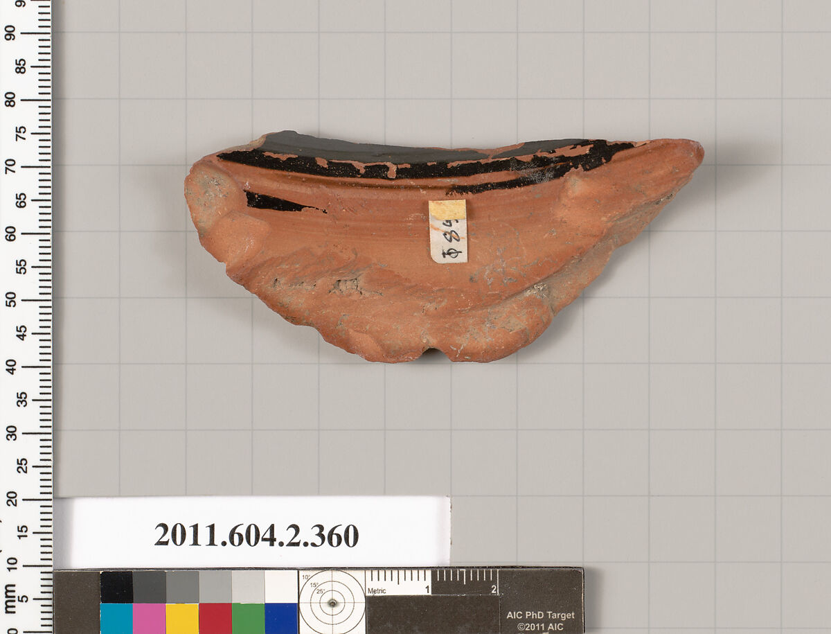 Terracotta fragment of a column-krater (bowl for mixing wine and water), Terracotta, Greek, Attic