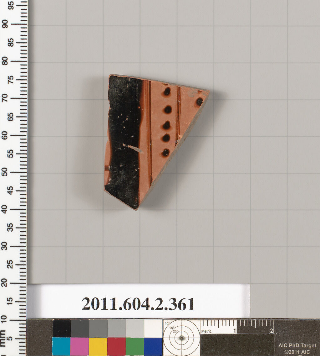 Terracotta fragment of a column-krater (bowl for mixing wine and water), Terracotta, Greek, Attic 