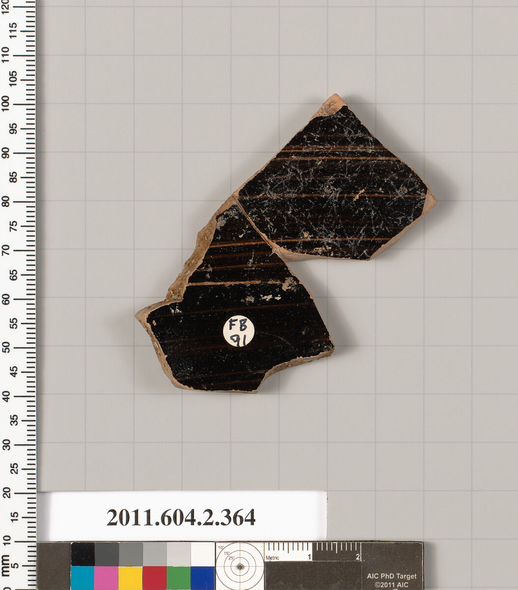 Terracotta fragment of a column-krater (bowl for mixing wine and water), Terracotta, Greek, Attic