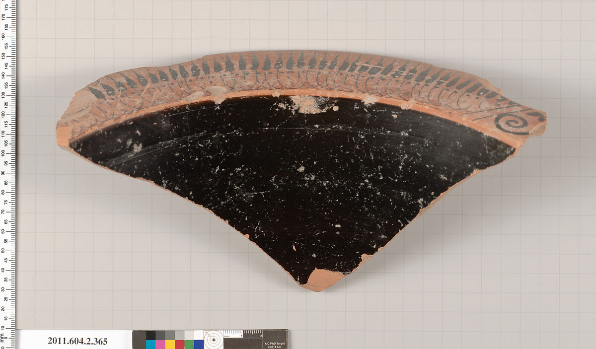 Terracotta fragment of a column-krater (bowl for mixing wine and water), Terracotta, Greek, Attic