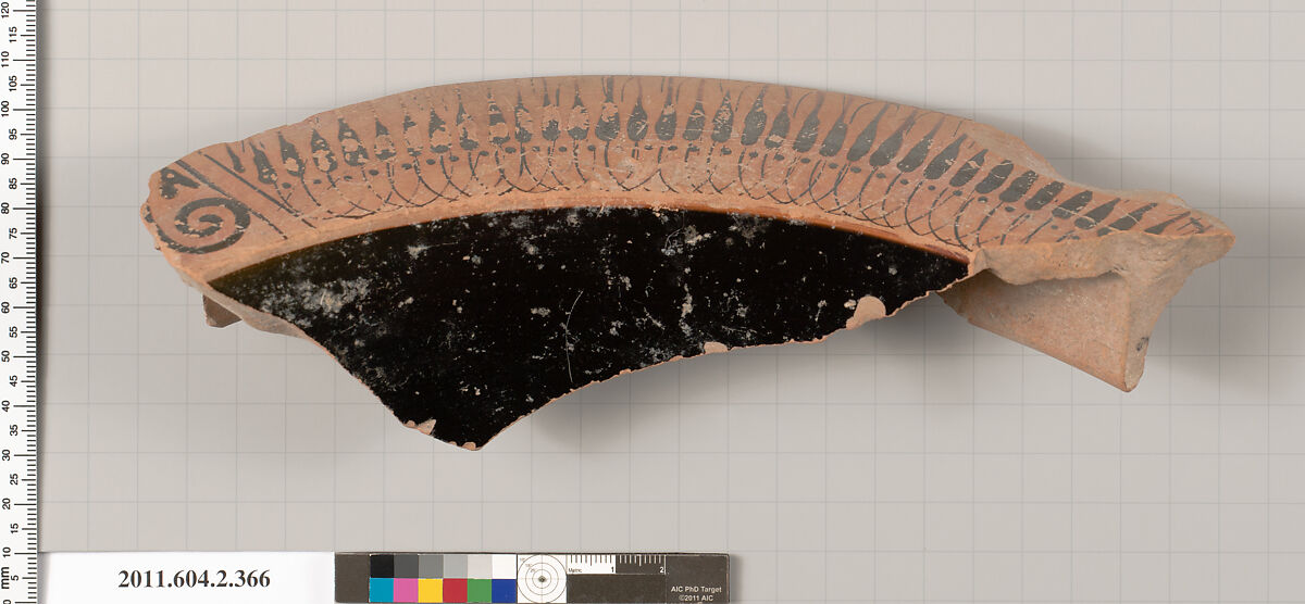 Terracotta fragment of a column-krater (bowl for mixing wine and water), Terracotta, Greek, Attic