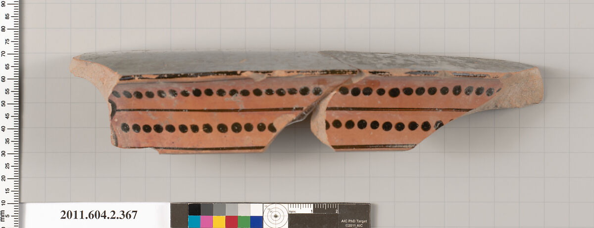 Terracotta fragment of a column-krater (bowl for mixing wine and water), Terracotta, Greek, Attic 