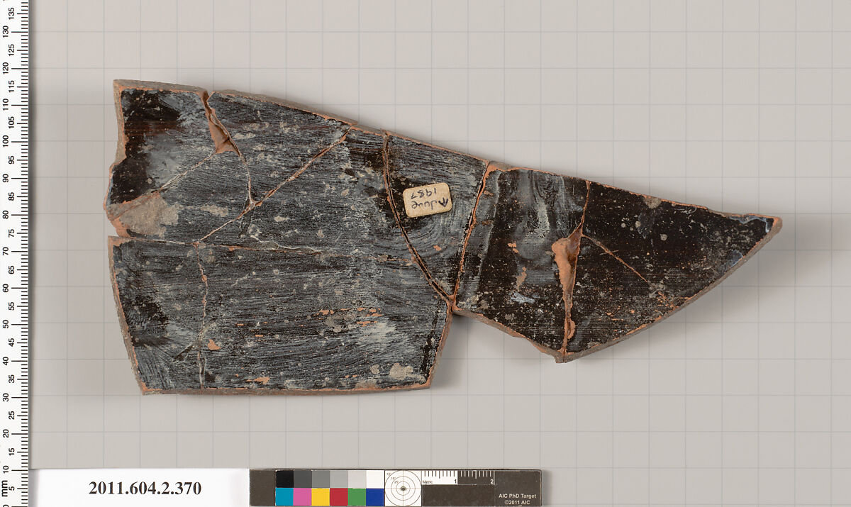 Terracotta fragment of a column-krater (bowl for mixing wine and water), Terracotta, Greek, Attic