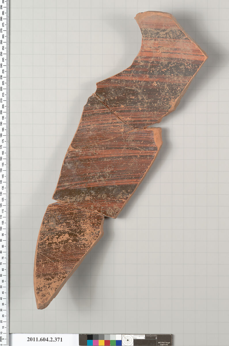 Terracotta fragment of a column-krater (bowl for mixing wine and water), Terracotta, Greek, Attic