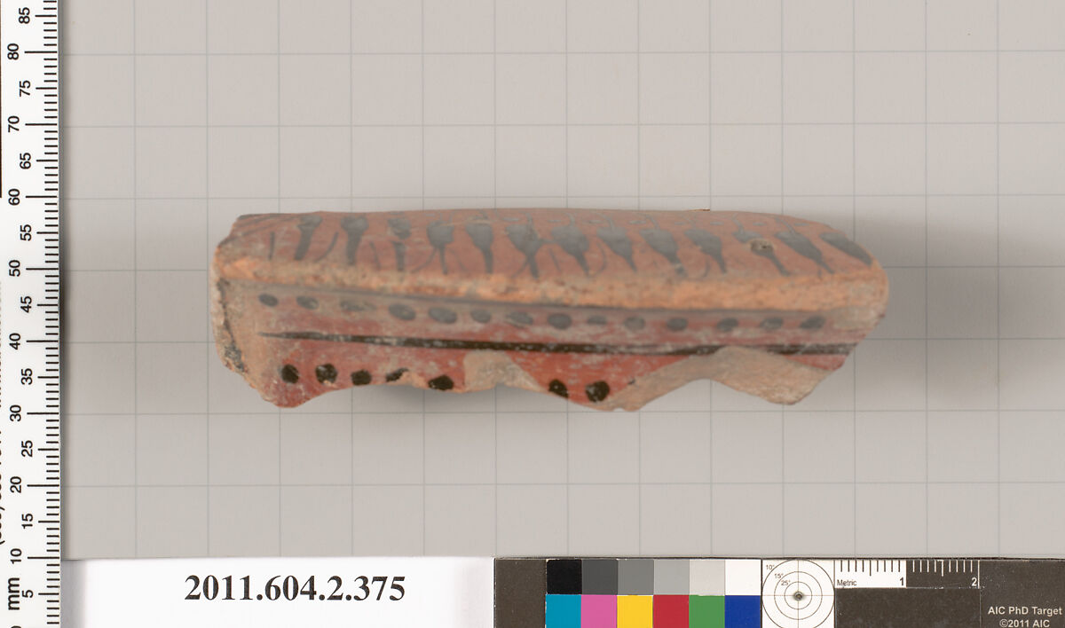 Terracotta fragment of a column-krater (bowl for mixing wine and water), Terracotta, Greek, Attic 