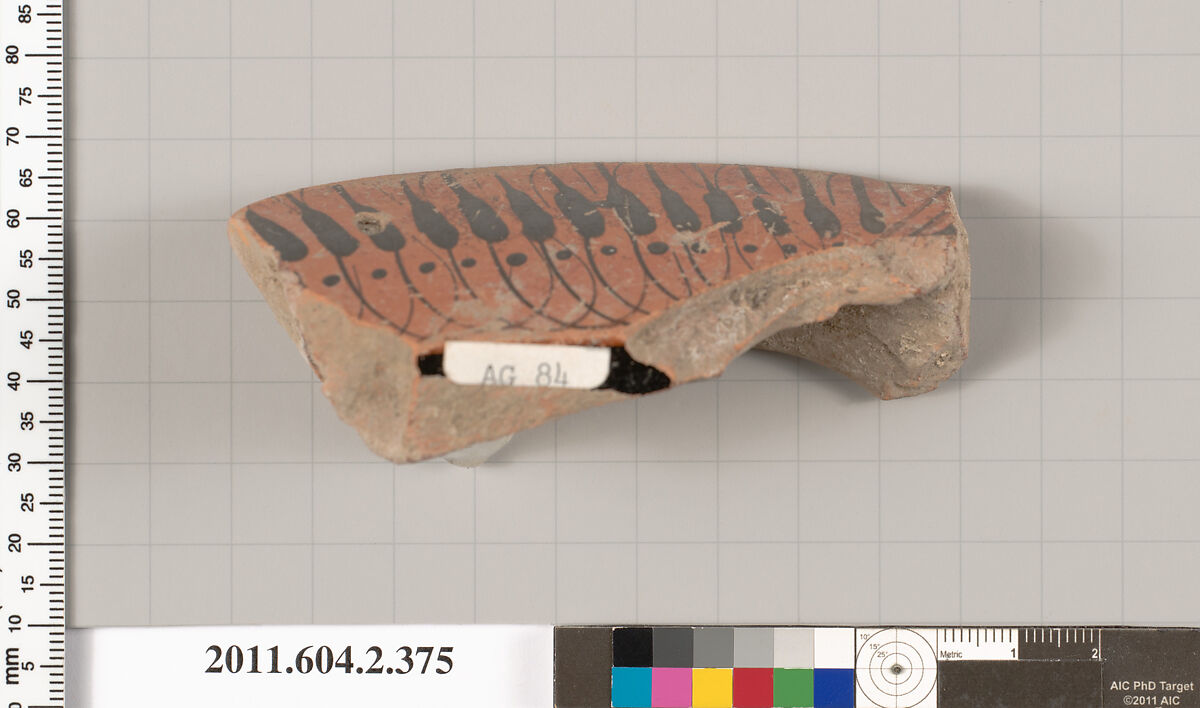 Terracotta fragment of a column-krater (bowl for mixing wine and water), Terracotta, Greek, Attic