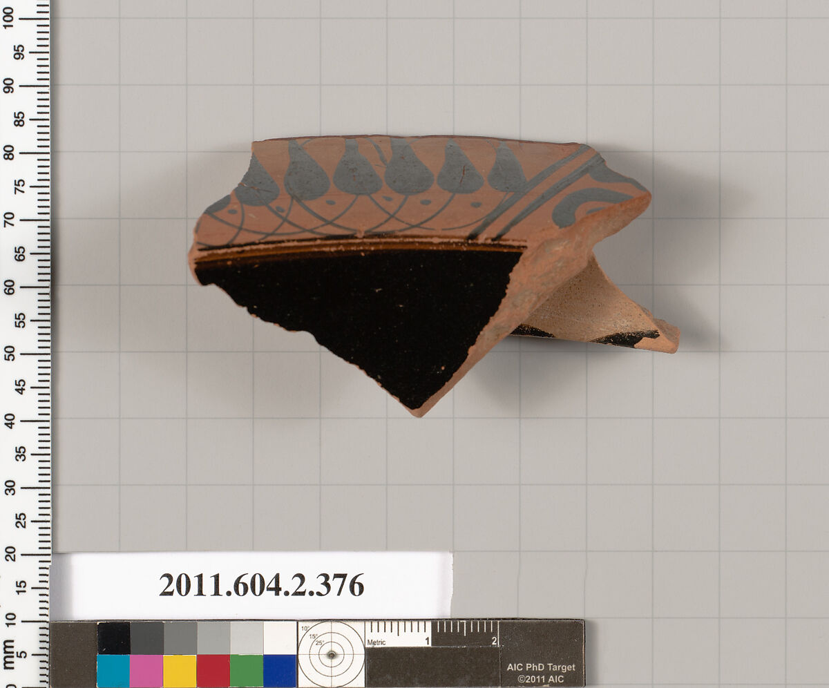 Terracotta fragment of a column-krater (bowl for mixing wine and water), Terracotta, Greek, Attic