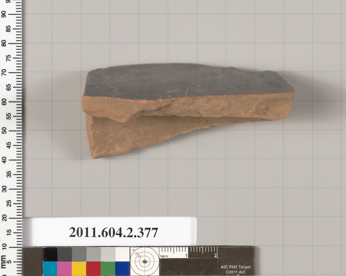 Terracotta fragment of a column-krater (bowl for mixing wine and water), Terracotta, Greek, Attic