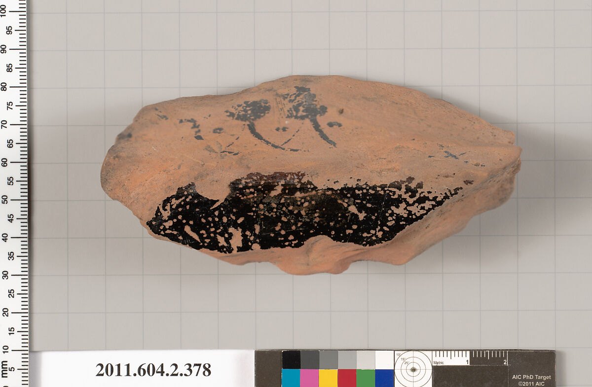 Terracotta fragment of a column-krater (bowl for mixing wine and water), Terracotta, Greek, Attic