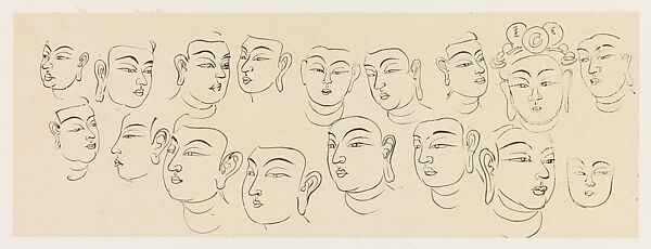Heads, Xie Zhiliu (Chinese, 1910–1997), Drawing; ink on glassine paper, China 