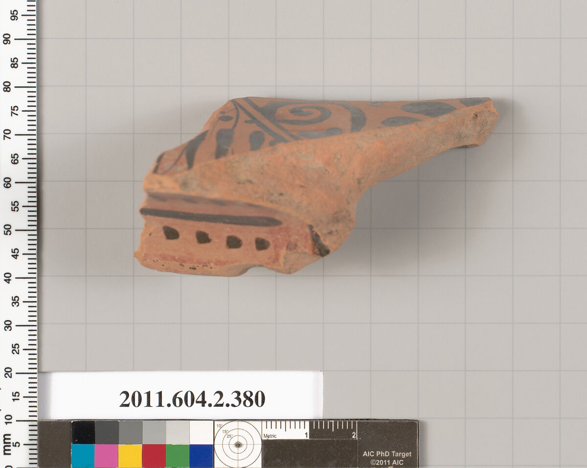 Terracotta fragment of a column-krater (bowl for mixing wine and water), Terracotta, Greek, Attic
