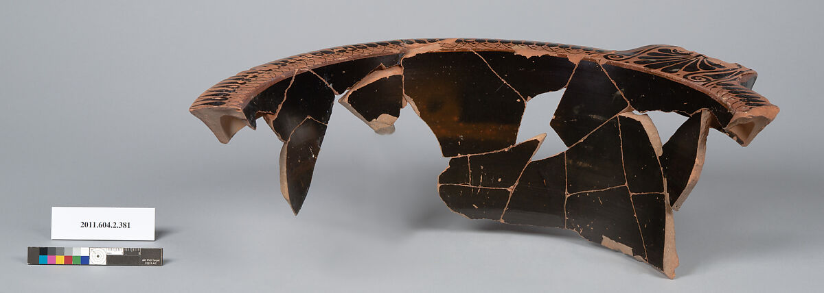 Terracotta fragment of a column-krater (bowl for mixing wine and water), Terracotta, Greek, Attic