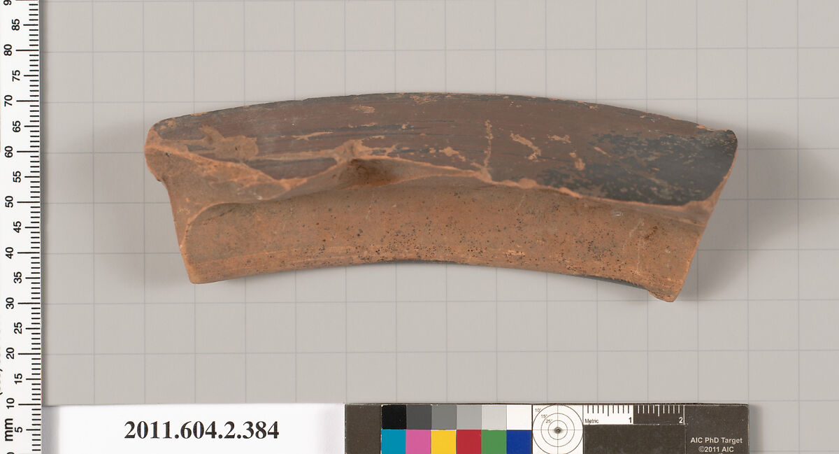 Terracotta fragment of a column-krater (bowl for mixing wine and water), Terracotta, Greek, Attic