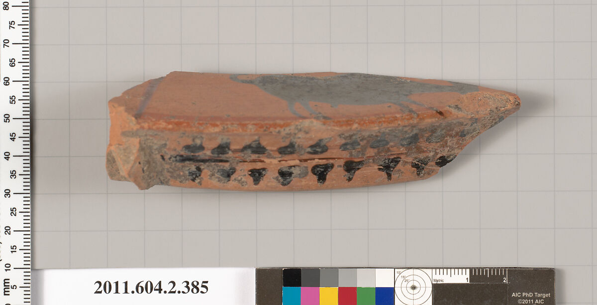 Terracotta fragment of a column-krater (bowl for mixing wine and water), Terracotta, Greek, Attic 
