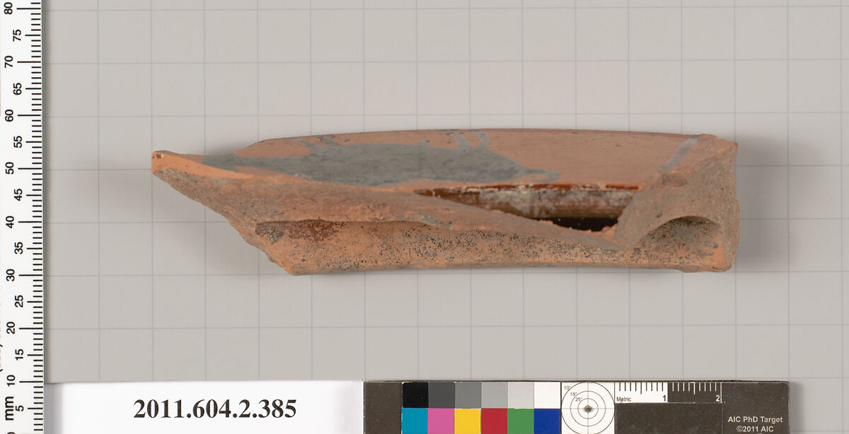 Terracotta fragment of a column-krater (bowl for mixing wine and water), Terracotta, Greek, Attic