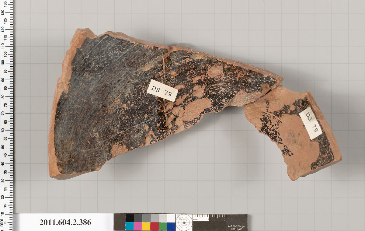 Terracotta fragment of a column-krater (bowl for mixing wine and water), Terracotta, Greek, Attic