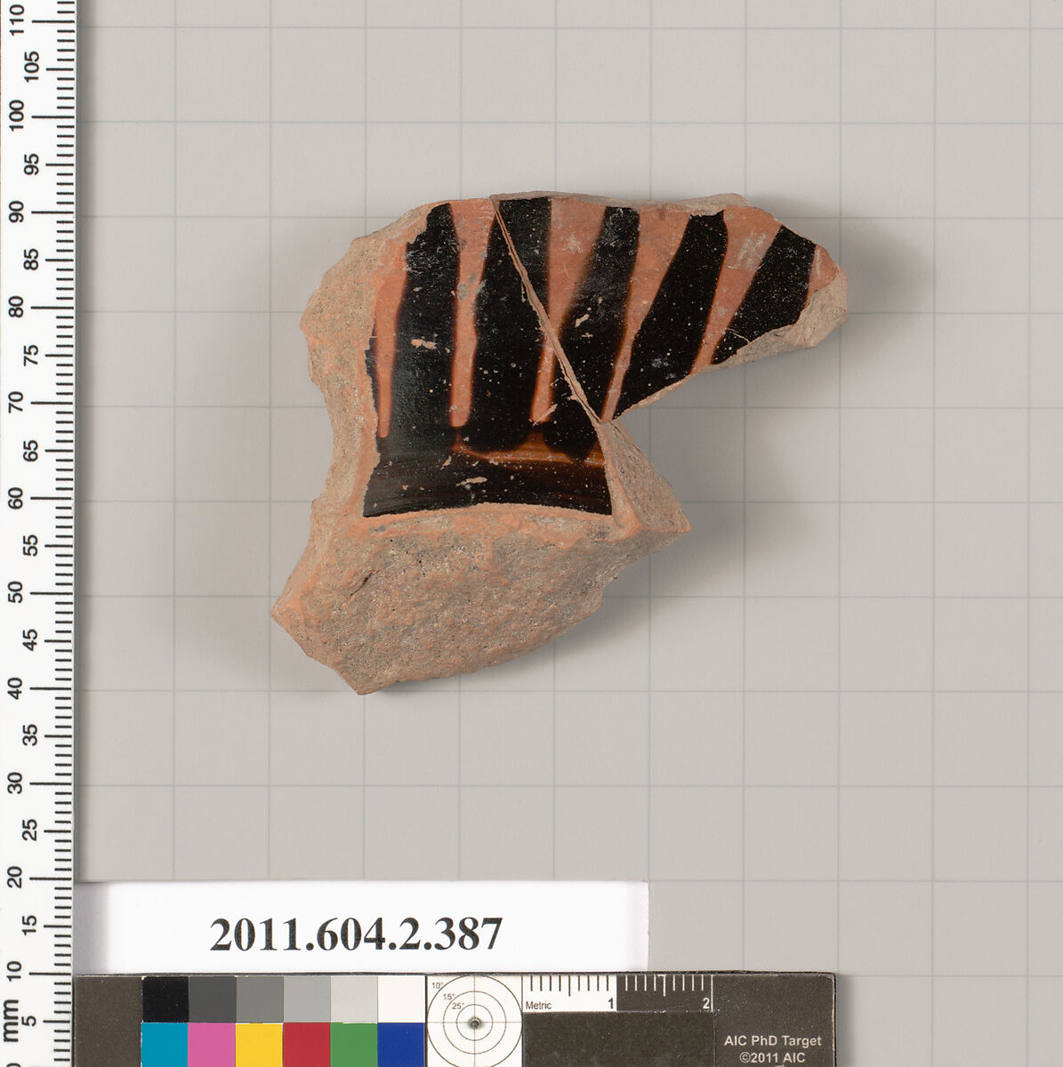 Terracotta fragment of a column-krater (bowl for mixing wine and water), Terracotta, Greek, Attic