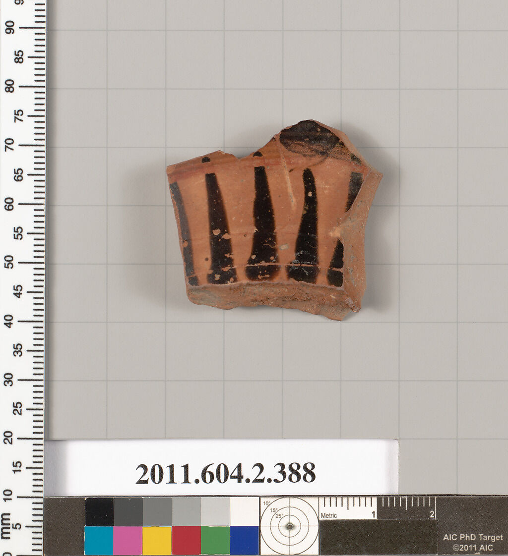 Terracotta fragment of a column-krater (bowl for mixing wine and water), Terracotta, Greek, Attic 