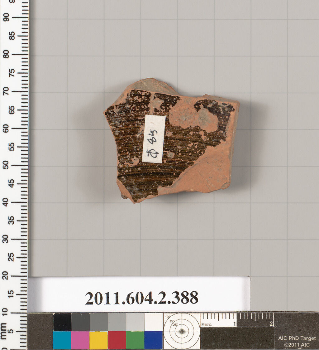 Terracotta fragment of a column-krater (bowl for mixing wine and water), Terracotta, Greek, Attic