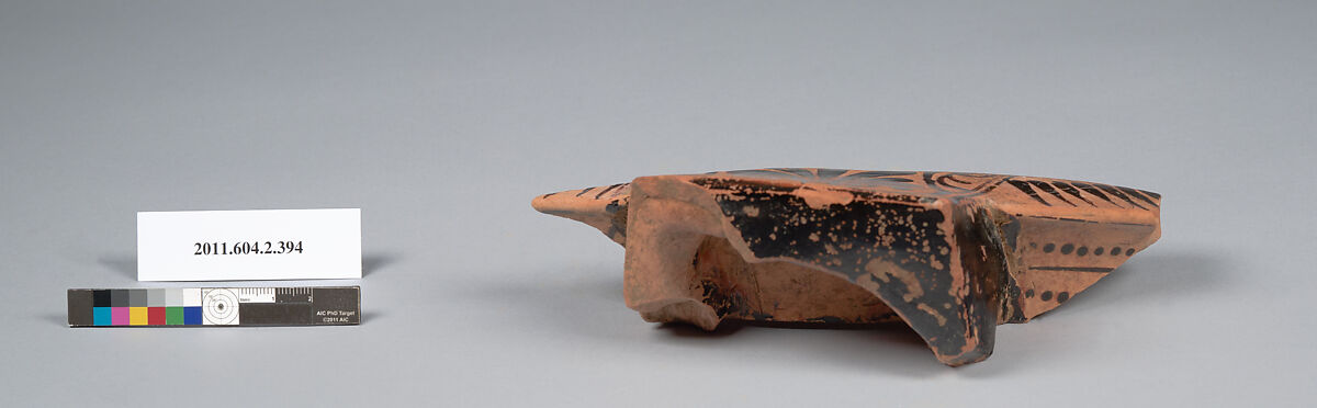 Terracotta fragment of a column-krater (bowl for mixing wine and water), Terracotta, Greek, Attic