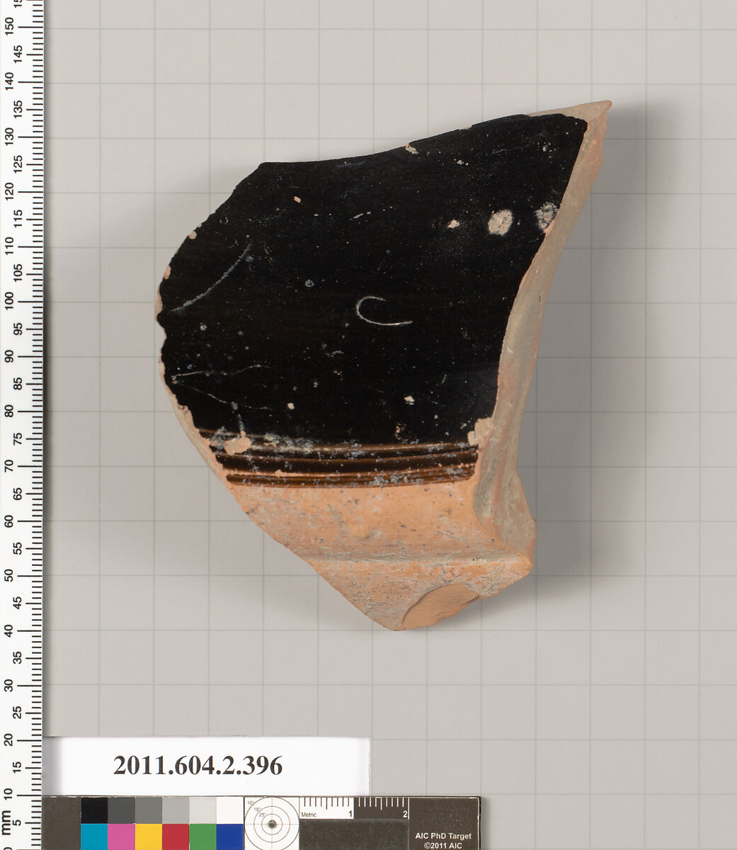 Terracotta fragment of a column-krater (bowl for mixing wine and water), Terracotta, Greek, Attic