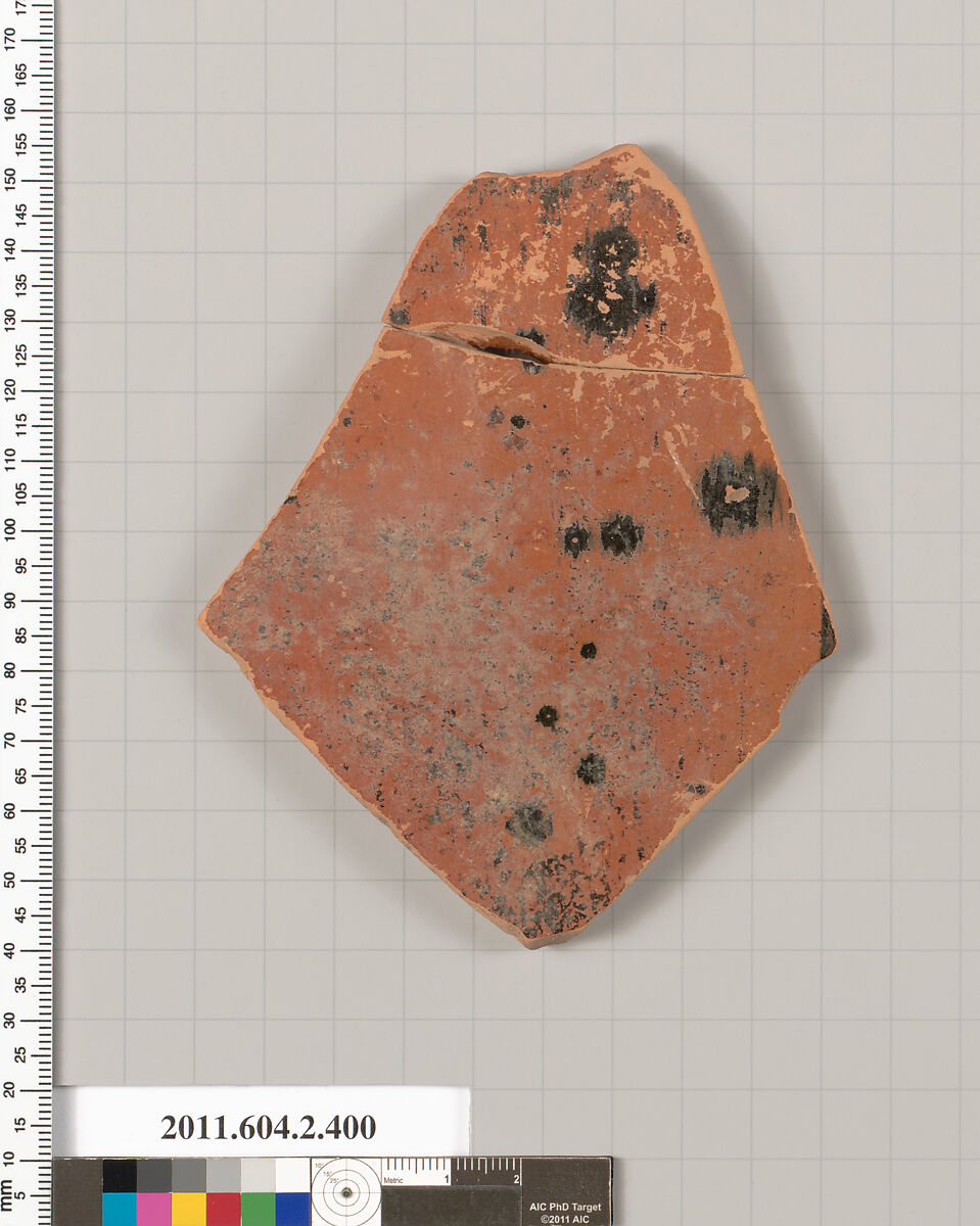 Terracotta fragment of a column-krater (bowl for mixing wine and water), Terracotta, Greek, Attic 