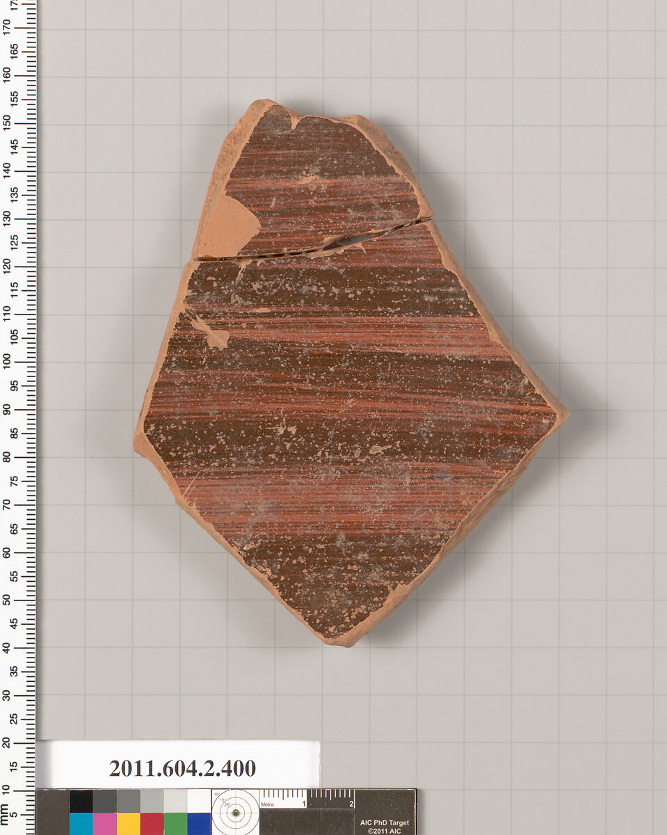 Terracotta fragment of a column-krater (bowl for mixing wine and water), Terracotta, Greek, Attic