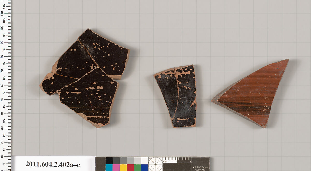Terracotta fragments of column-kraters (bowls for mixing wine and water), Terracotta, Greek, Attic