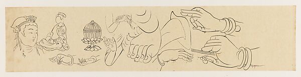 Hands, Feet, and Heads, Xie Zhiliu (Chinese, 1910–1997), Drawing; ink on transparent paper, China 