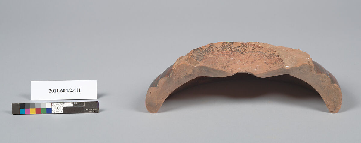 Terracotta fragment of a column-krater (bowl for mixing wine and water), Terracotta, Greek, Attic