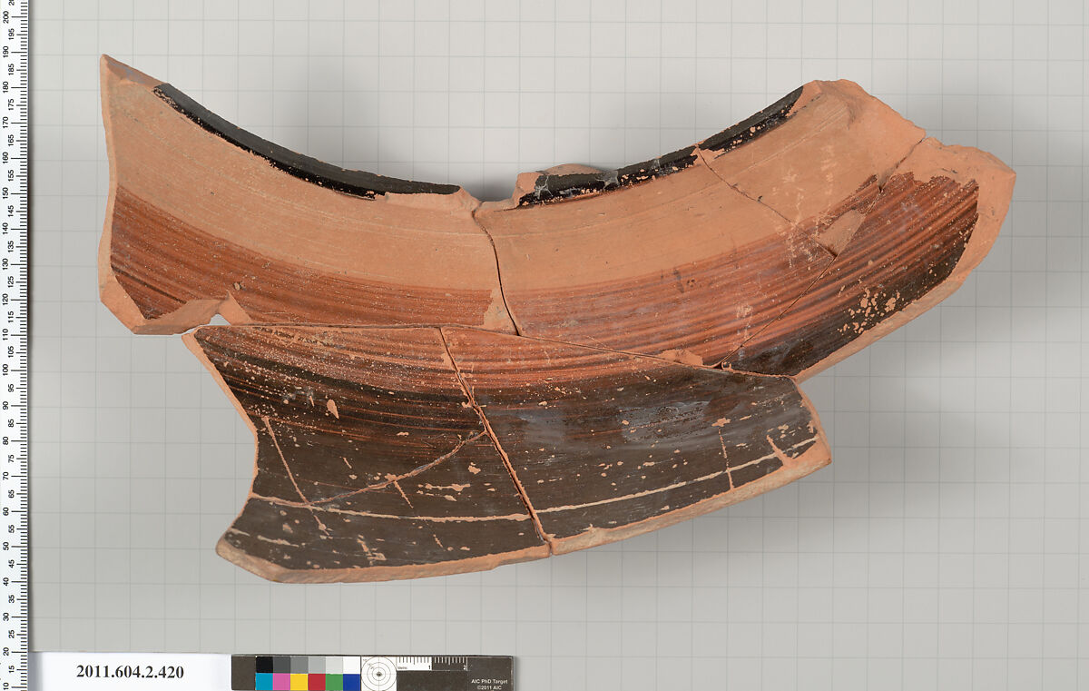 Terracotta fragment of a column-krater (bowl for mixing wine and water), Terracotta, Greek, Attic