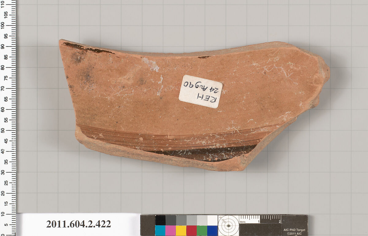 Terracotta fragment of a column-krater (bowl for mixing wine and water), Terracotta, Greek, Attic