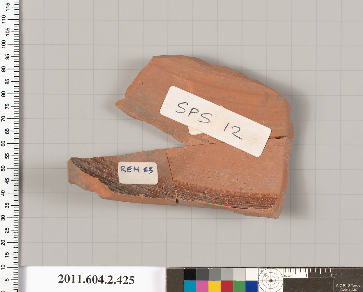 Terracotta fragment of a column-krater (bowl for mixing wine and water), Terracotta, Greek, Attic