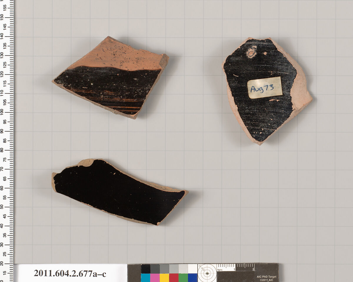 Terracotta fragments of column-kraters (bowls for mixing wine and water), Terracotta, Greek, Attic