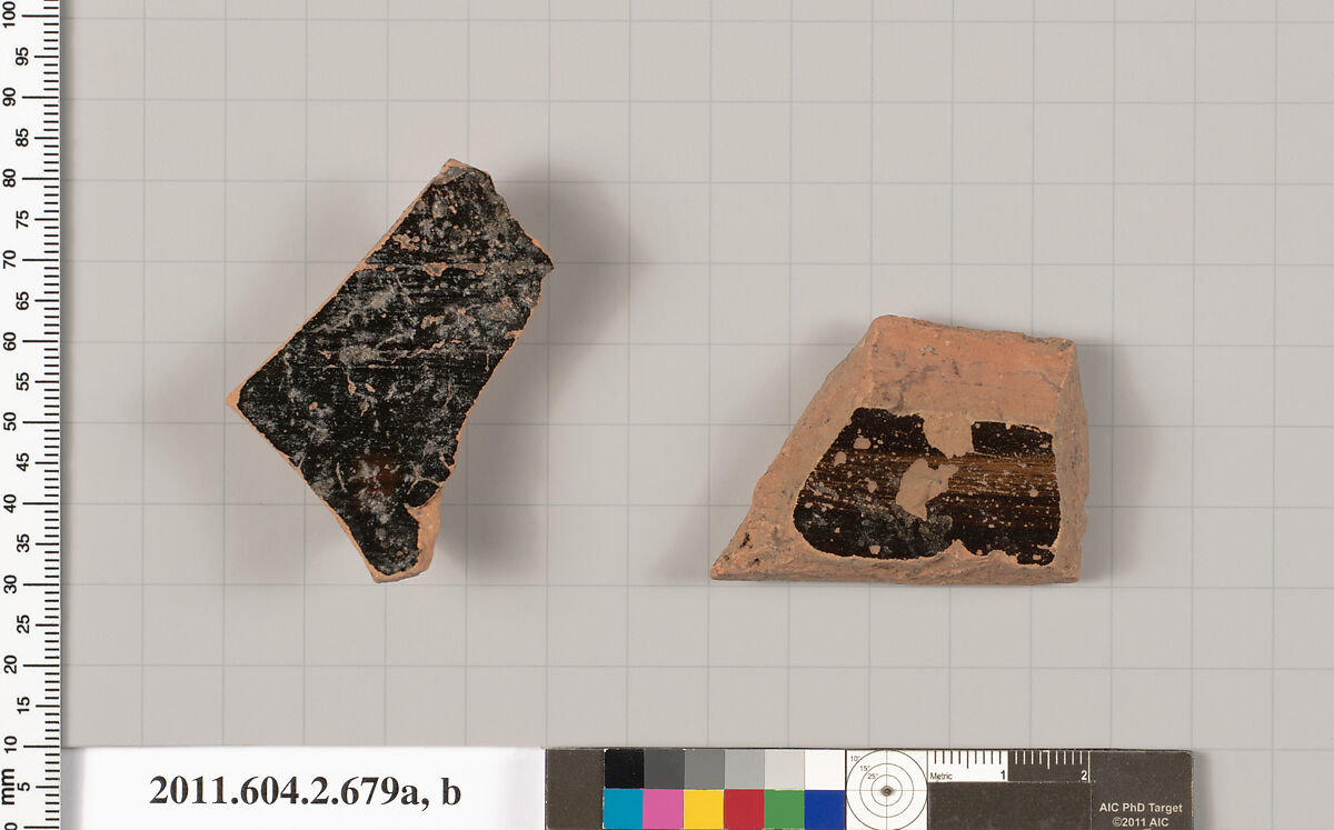 Terracotta fragments of column-kraters (bowls for mixing wine and water), Terracotta, Greek, Attic