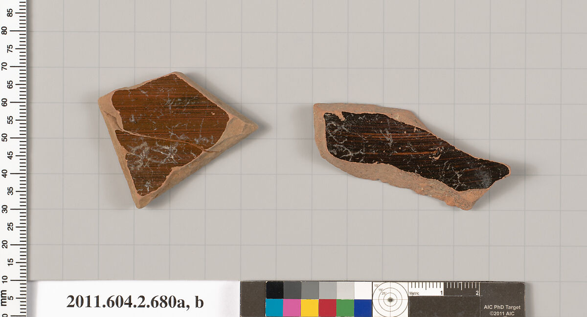 Terracotta fragments of column-kraters (bowls for mixing wine and water), Terracotta, Greek, Attic
