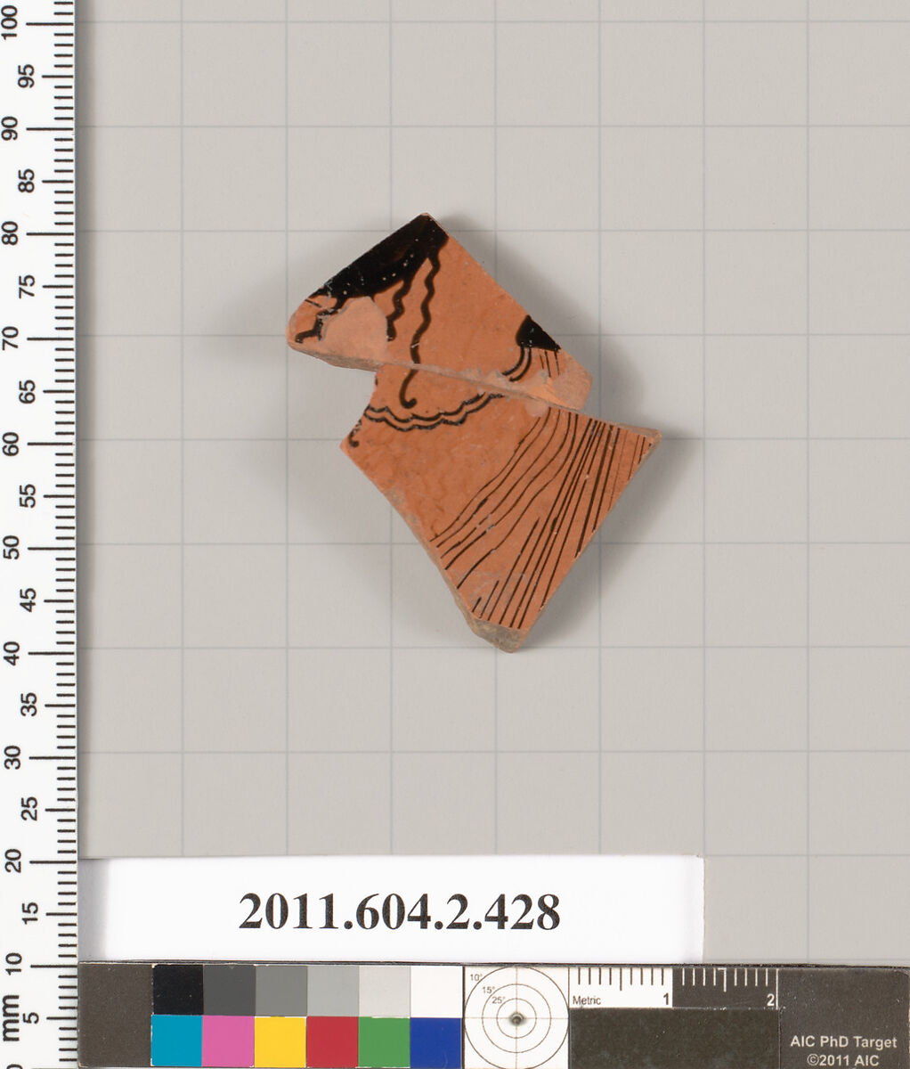 Terracotta fragment of a column-krater (bowl for mixing wine and water), Terracotta, Greek, Attic 