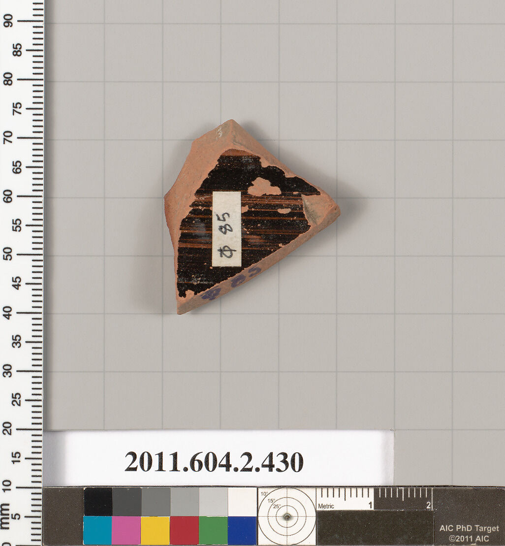 Terracotta fragment of a column-krater (bowl for mixing wine and water), Terracotta, Greek, Attic