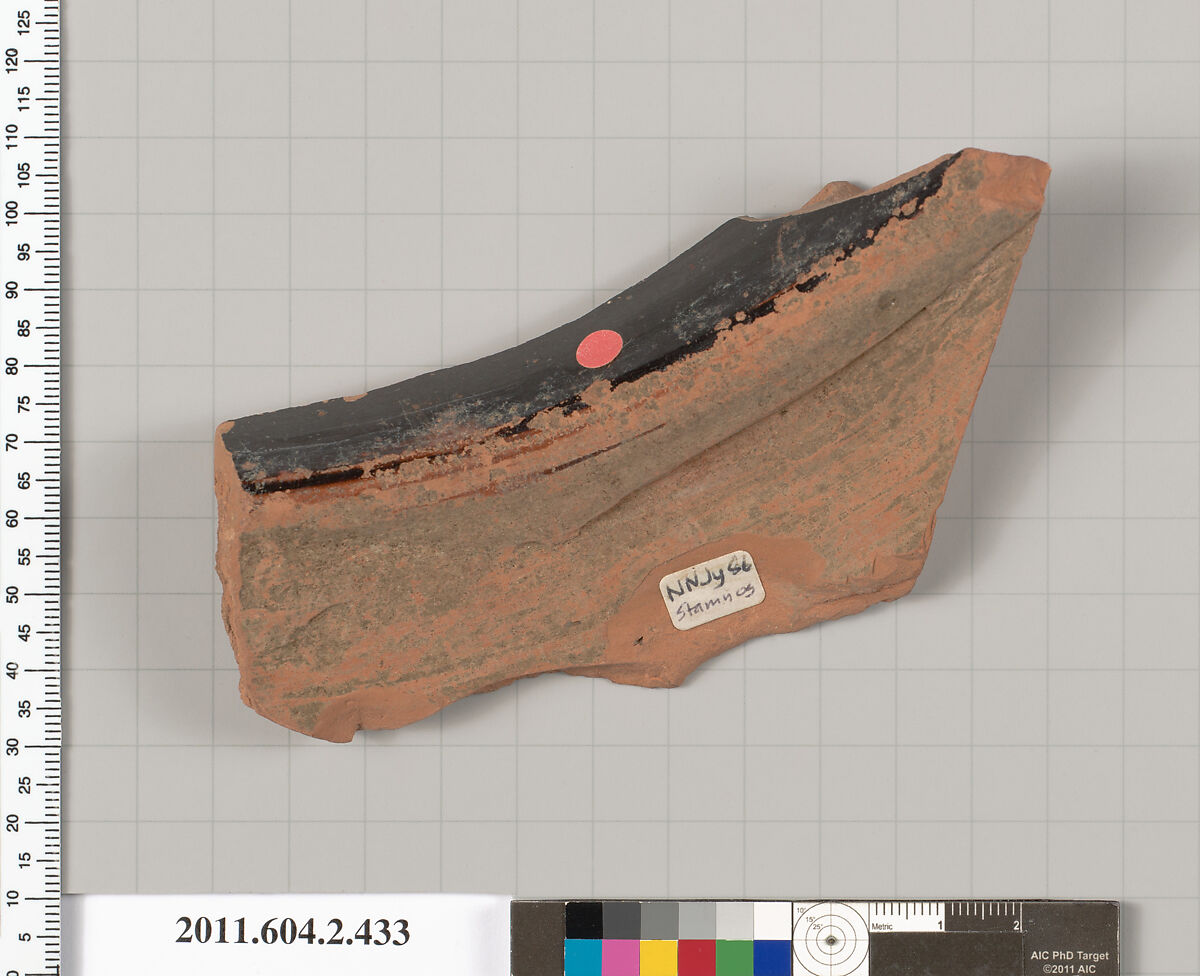 Terracotta fragment of a stamnos (jar), Terracotta, Greek, Attic