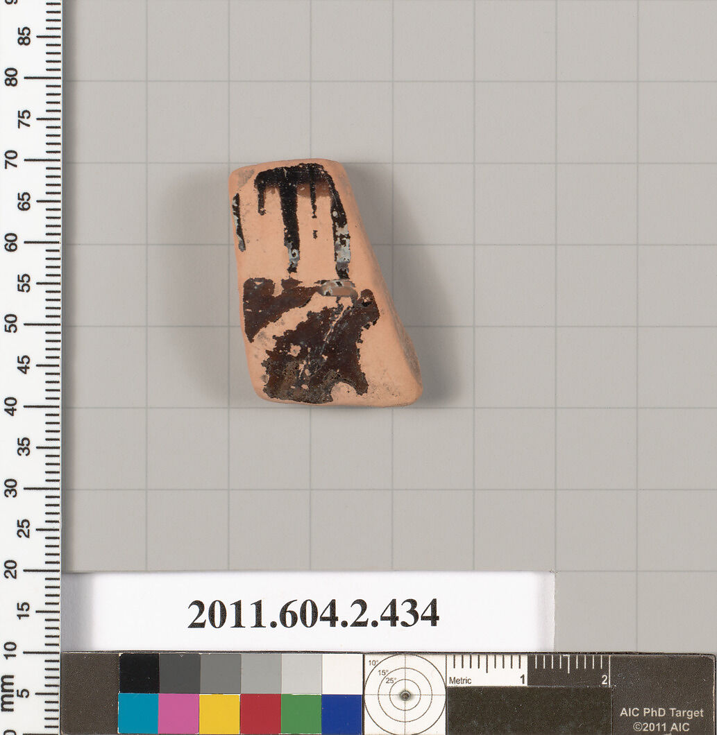 Terracotta fragment of a column-krater (bowl for mixing wine and water), Terracotta, Greek, Attic 