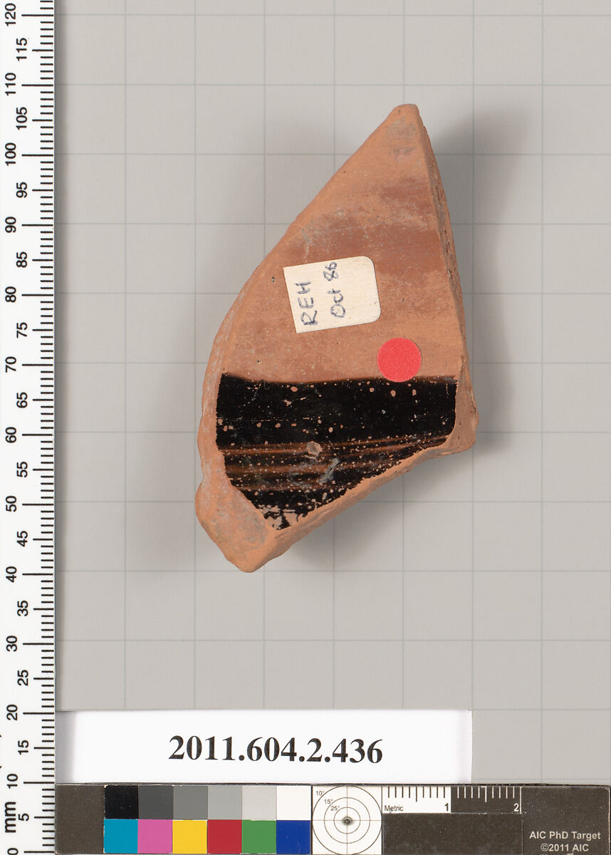 Terracotta fragment of a column-krater (bowl for mixing wine and water), Terracotta, Greek, Attic