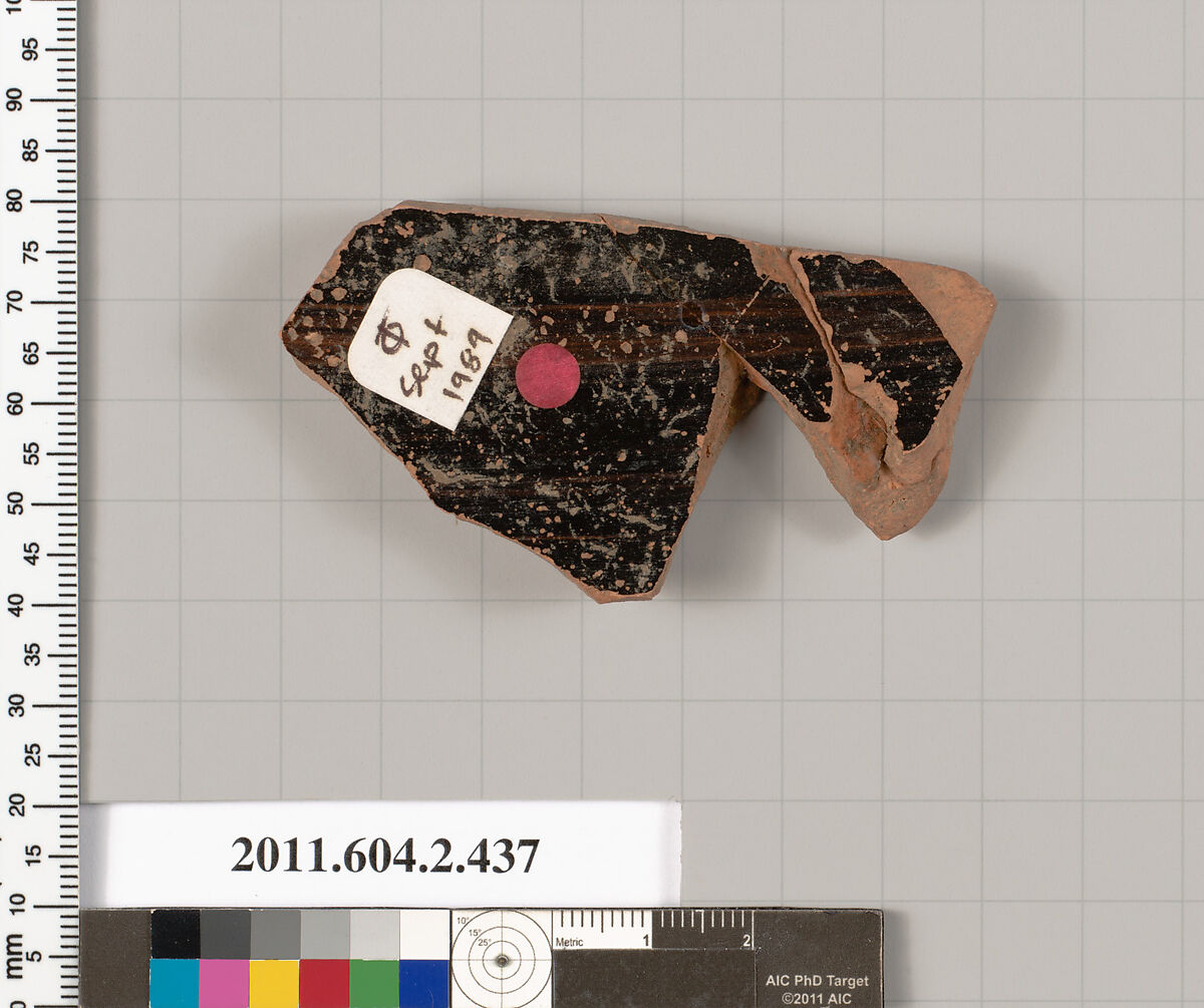 Terracotta fragment of a column-krater (bowl for mixing wine and water), Terracotta, Greek, Attic