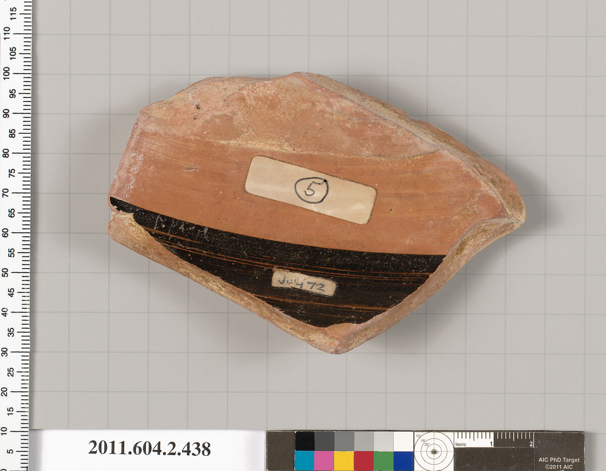 Terracotta fragment of a column-krater (bowl for mixing wine and water), Terracotta, Greek, Attic
