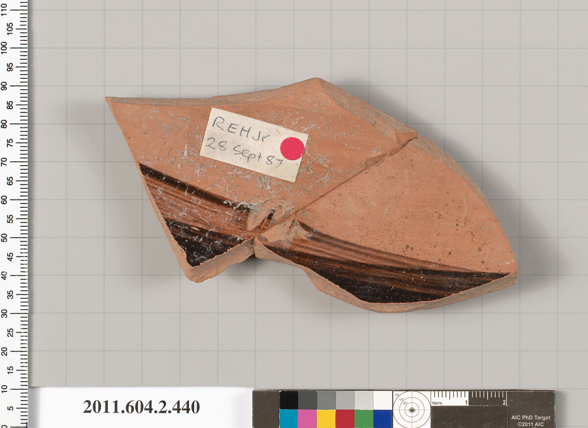 Terracotta fragment of a column-krater (bowl for mixing wine and water), Terracotta, Greek, Attic