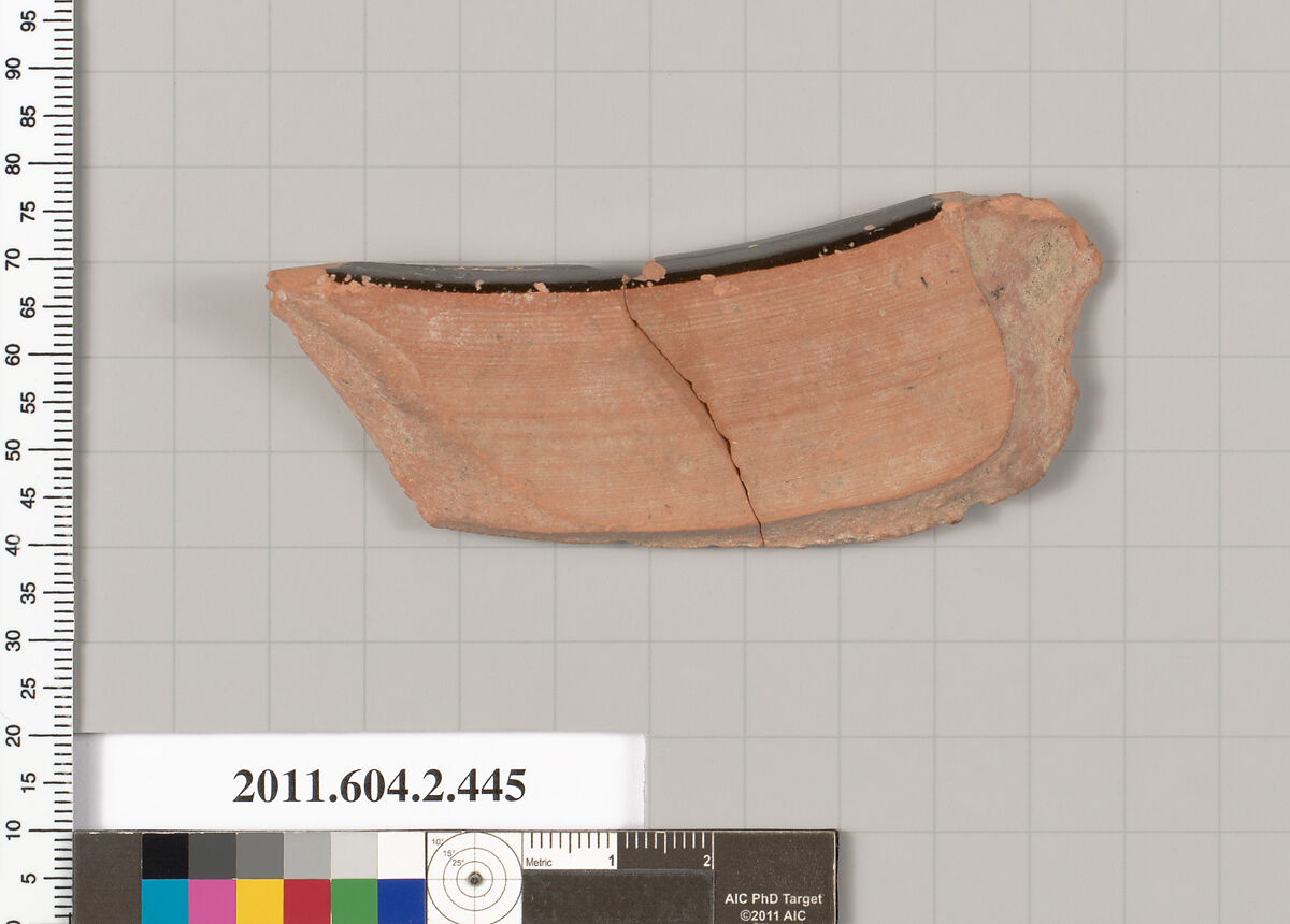 Terracotta fragment of a column-krater (bowl for mixing wine and water) or stamnos (jar)?, Terracotta, Greek, Attic